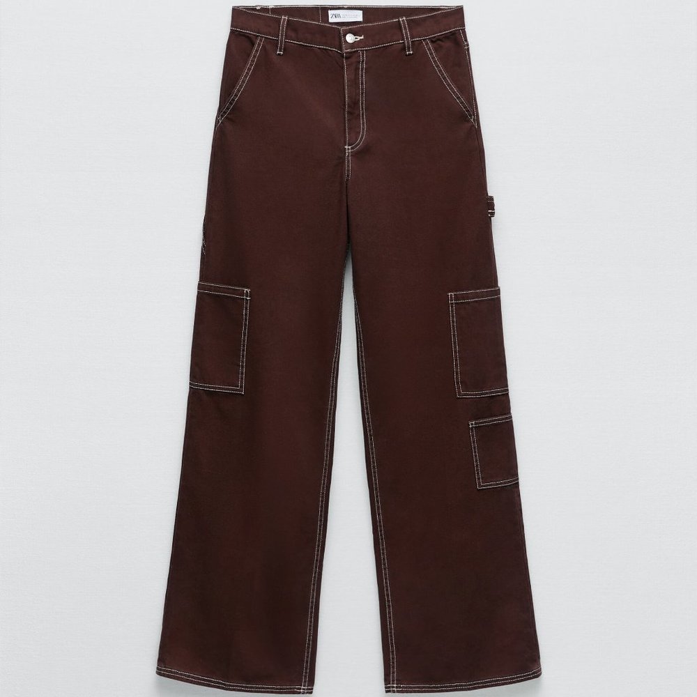 Zara Brown Cargo Pants 5520/714 Size 6 - Picture 3 of 4